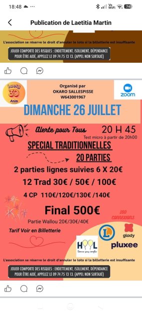 Loto du dimanche 26 Juillet 2026